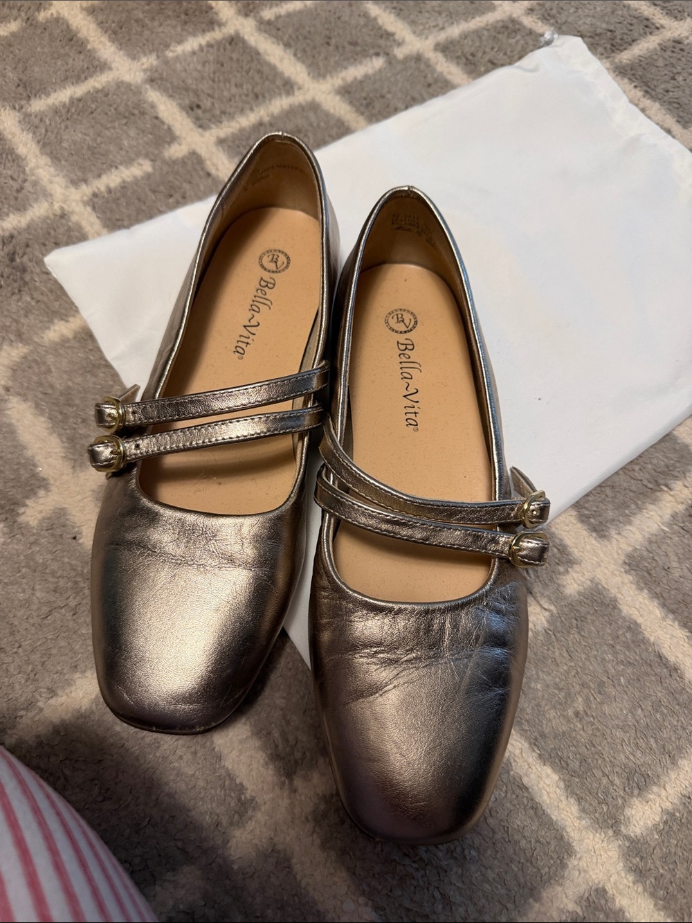 Bella Vita Metallic Pewter Double-Strap Mary Jane Flats